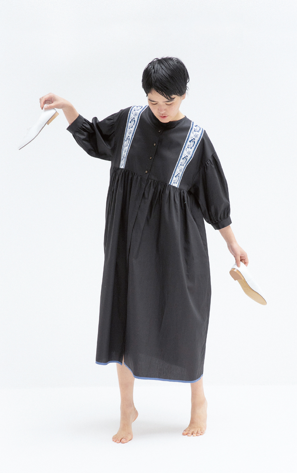 ポンデシャロン×レゾリヴァード 半袖 シャツワンピース WEB CATALOG les OLIVADES pour Pont de Chalons | PONT DE CHALONS
