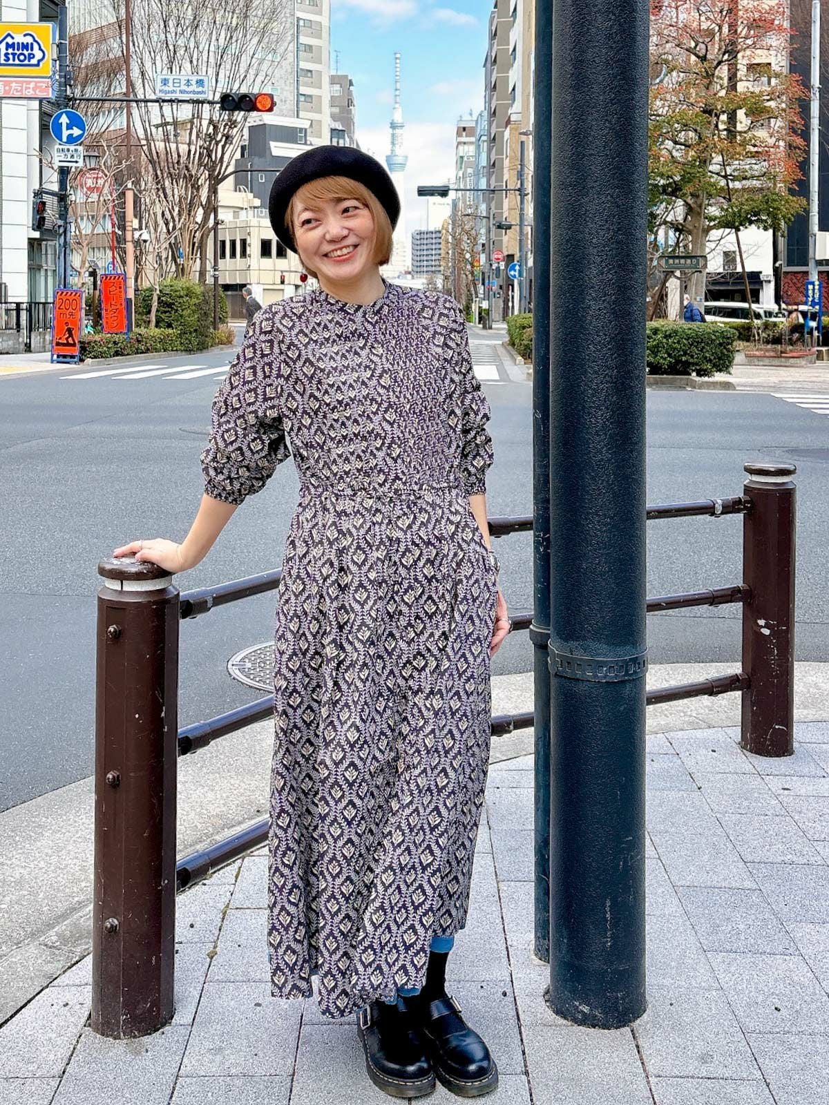 ツタ柄細ピンタックウエストドロストワンピース sosotto ソソット