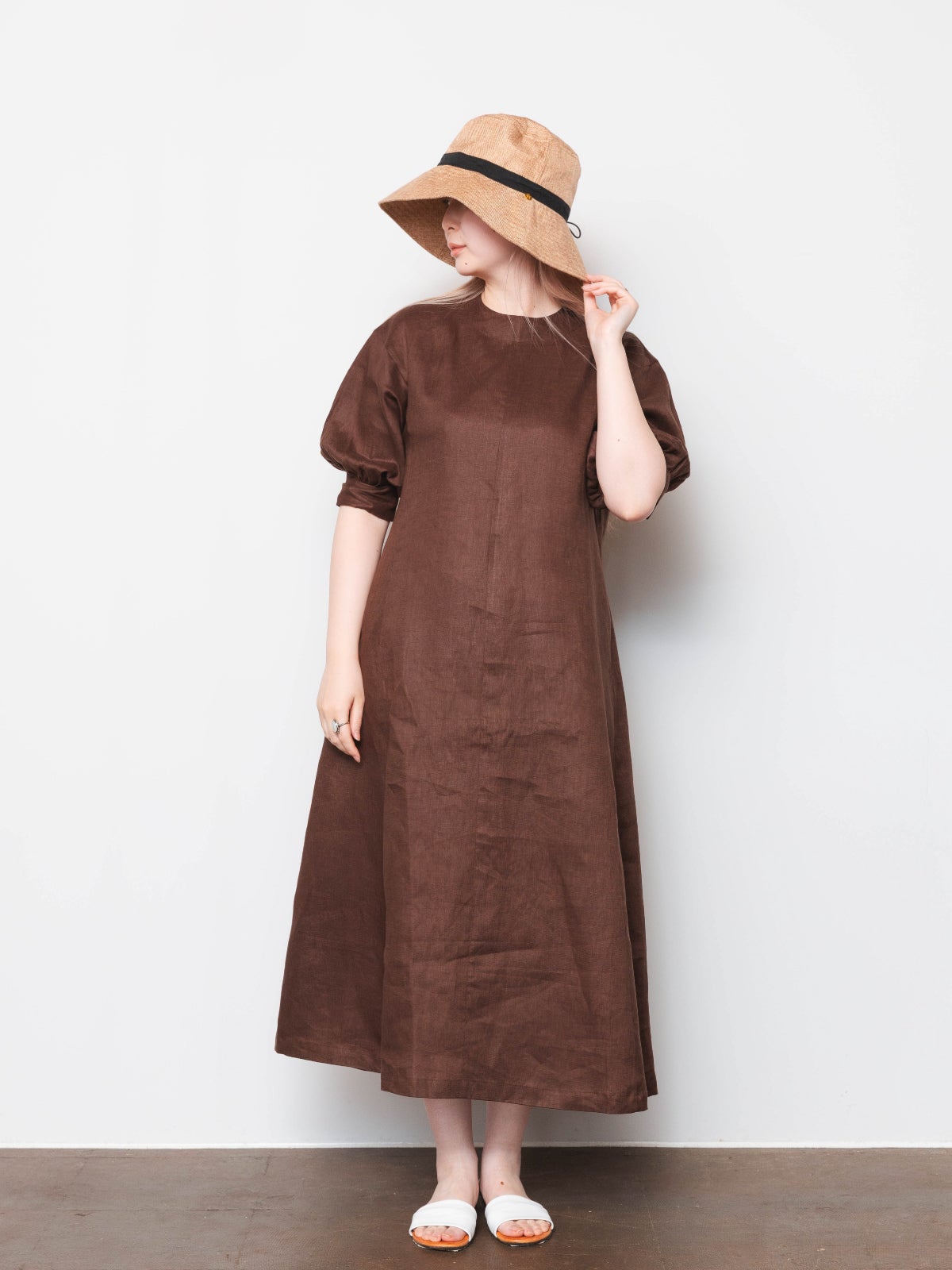 凛とやさしい】リネンパフスリーブワンピース(ペチコート付） PONT DE