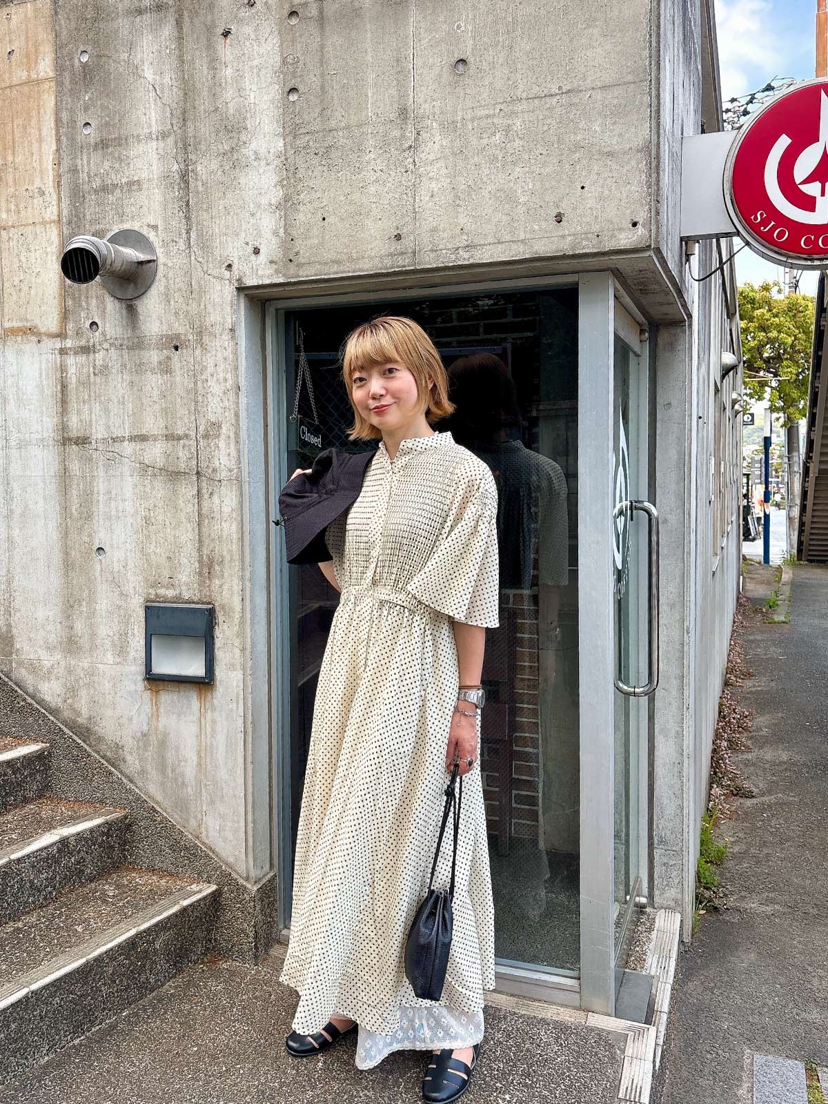 お値下げ　新品　ポンデシャロン　ワンピース　2月6日で終了します。 ドットプリントピンタックワンピース PONT DE CHALONS ポンデシャロン