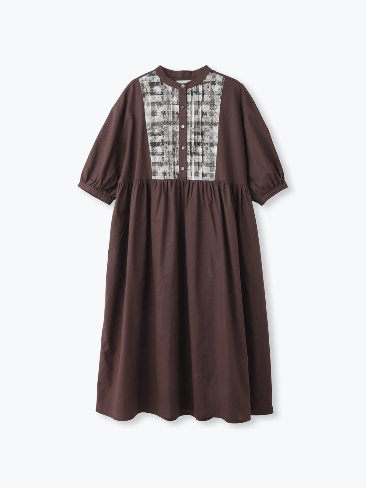 Aponi ブラウン刺繍ワンピース 七分袖 綿麻リバティビブヨークワンピース7分袖 sosotto ソソット | PONT DE