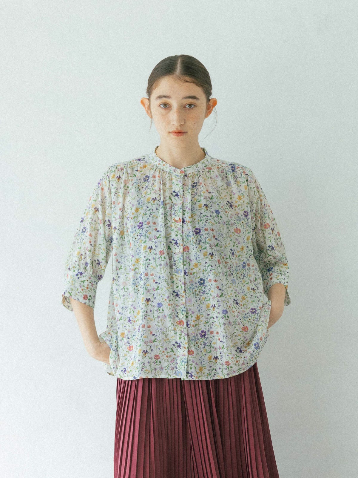 LIBERTYシルフローンギャザーブラウス6分袖 sosotto ソソット | PONT
