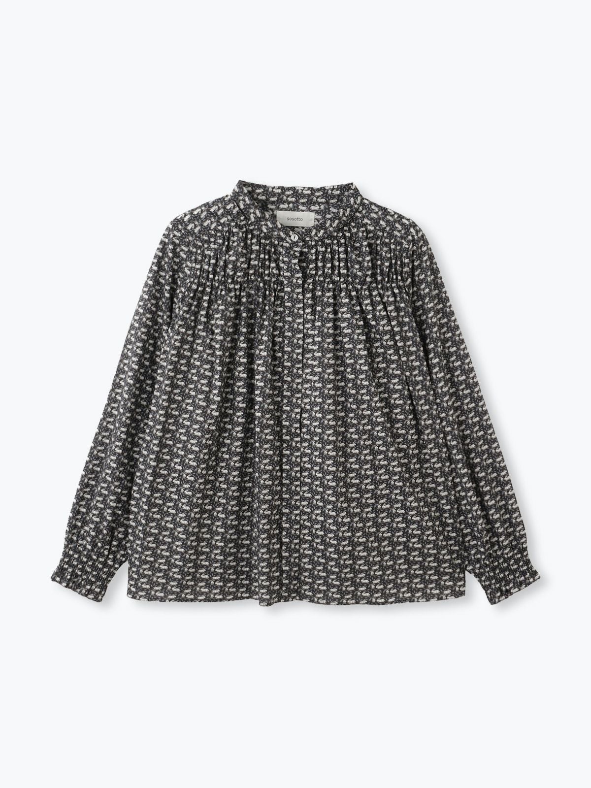 LIBERTYタナローンチビ衿シャーリングブラウス長袖 sosotto ソソット